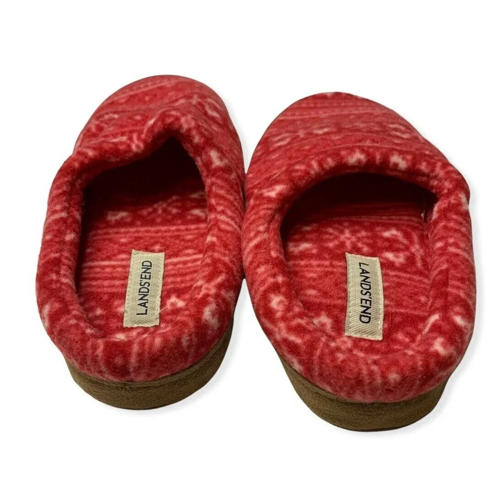 Lands End Red Fair Isle Scuff Slip On Slipper‎ Size 3